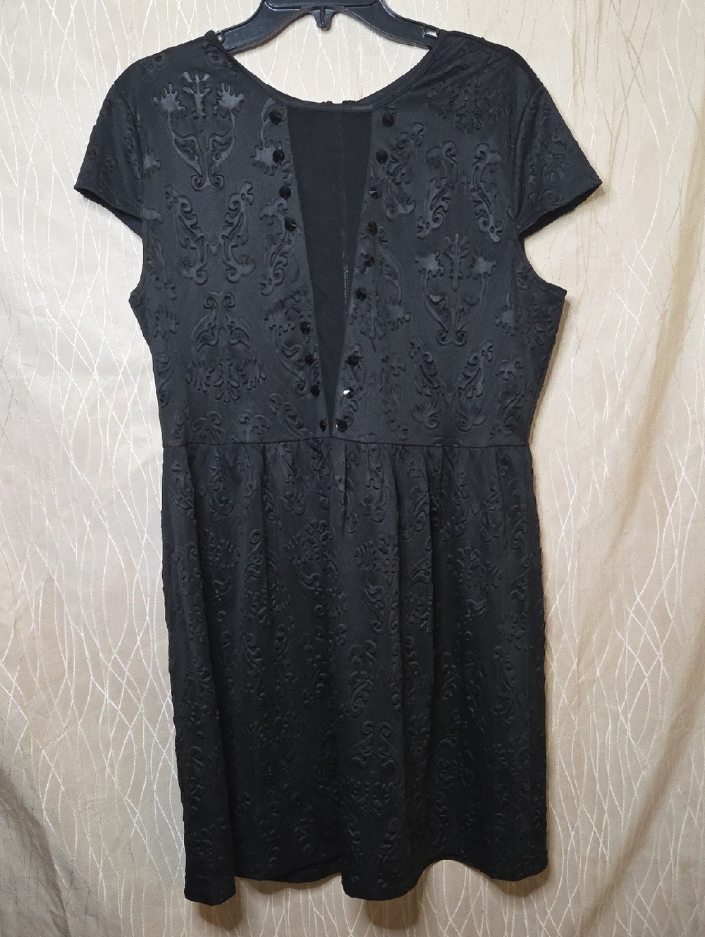 Material Girl Black‎ Short-Sleeve Embossed Mini Dress